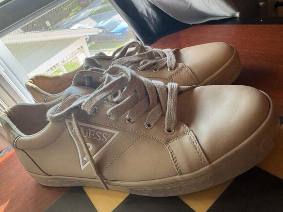 Guess Other - Guess mens Hourly Lace-Up Faux Leather Sneakers, Light Beige